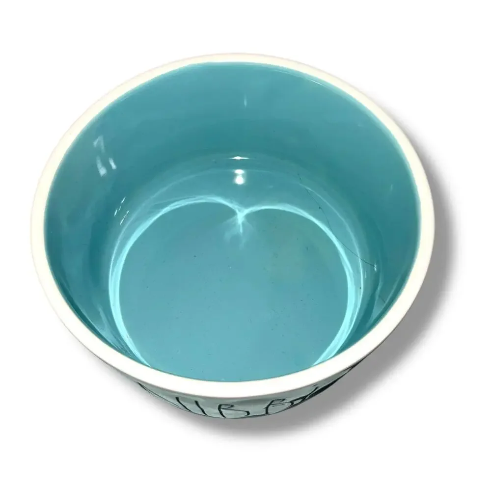 Rae Dunn Pet Dog Cat Dishes Food Bowls Nibble Devour Ceramic White Black Blue